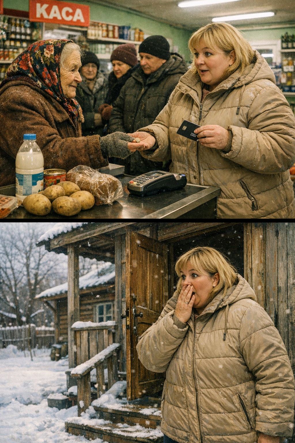 Платих покупките на една възрастна жена на касата, а тя тихо ми прошепна: Когато мъжът ти замине за нощта, не пипай снега в двора. Засмях се, но вечерта така и не излязох да чистя. А на сутринта, когато прекрачих прага… онемях от гледката. 😲😲😲 1 d0a1423d ff71 4aa4 a363 2ac7e6dd57f8