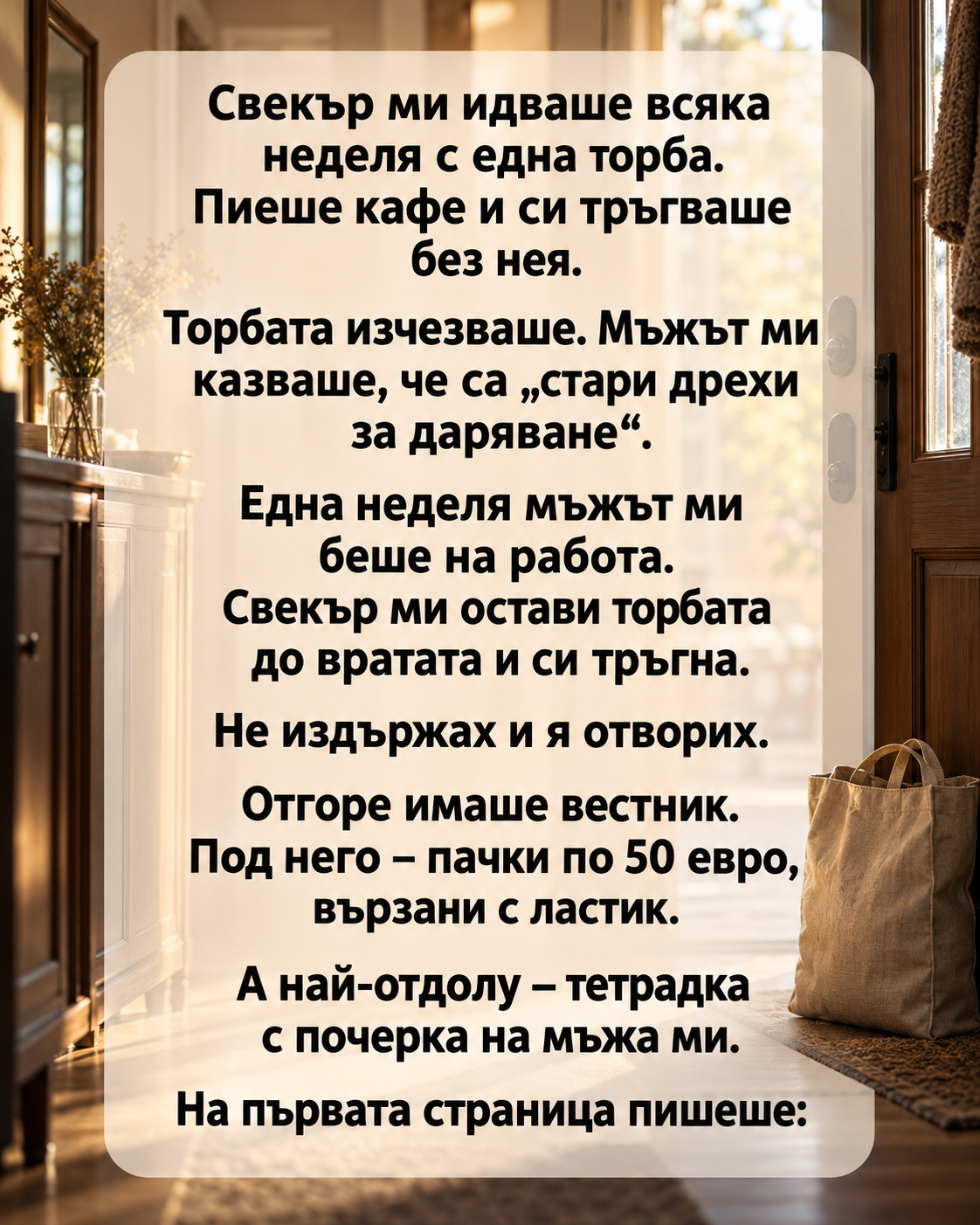 Свекър ми идваше всяка неделя с една торба. Пиеше кафе и си тръгваше без нея. 1 48b77c1a cde3 4470 9490 feac326e124c